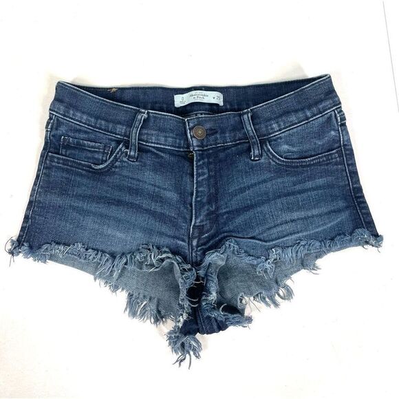 Abercrombie & Fitch Jean Shorts Denim Dark Wash Cutoff Mid Rise 25 - Picture 1 of 3
